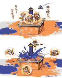  2boys 2girls :3 bubbler_(splatoon) commentary_request gameplay_mechanics highres ink_tank_(splatoon) inkling inkling_boy inkling_girl inkling_player_character multiple_boys multiple_girls same_anko splat_bomb_(splatoon) splat_charger_(splatoon) splat_roller_(splatoon) splatoon_(series) splatoon_1 splattershot_(splatoon) teruyof translated 