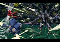  1980s_(style) alien armd armor bad_id bad_pixiv_id battle boddole_zer cannon contrail damaged energy_gun fleet glaug highres itano_circus laser letterboxed macross macross:_do_you_remember_love? mecha meltrandi missile nousjadeul-ger nupetiet-vergnitzs power_armor queadluun-rau queadol-magdomilla redesign regult retro_artstyle robot rocket_launcher sadami_morikawa science_fiction sdf-1 shoulder_cannon space space_station spacecraft spoilers storm_attacker thurvel-salan u.n._spacy variable_fighter vf-1 war weapon zentradi 