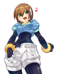  aile_(mega_man_zx) bodysuit brown_hair commentary_request covered_navel female gloves green_eyes heart mega_man_(series) mega_man_zx sakuraba_(cerisier_x) short_shorts shorts solo white_shorts 