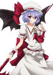  aono_meri ascot bad_id bad_twitter_id bat_wings female hat hat_ribbon highres image_sample light_purple_hair looking_at_viewer mob_cap puffy_sleeves red_eyes remilia_scarlet ribbon sash shirt short_hair short_sleeves simple_background skirt skirt_set smile solo spear_the_gungnir touhou twitter_sample white_background wings wrist_cuffs 