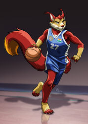  2012 anthro asterionblazing athletic athletic_anthro athletic_male ball basketball basketball_(ball) basketball_court basketball_uniform blue_clothing bottomwear buckteeth cheek_tuft claws clothed clothing countershade_face countershade_torso countershading digital_media_(artwork) dipstick_tail ear_tuft english_text facial_tuft fba feet fingerless_(marking) fluffy fluffy_tail front_view full-length_portrait fur giant_squirrel gloves_(marking) head_tuft holding_ball holding_object humanoid_feet humanoid_hands indian_flag indian_giant_squirrel leg_markings long_tail looking_away male mammal markings moby_(jaggers) multicolored_tail photo_background photography_(artwork) pink_eyes plantigrade portrait raised_leg red_body red_fur red_nose reverse_countershading rodent sciurid shirt shorts socks_(marking) solo sport sportswear tail tail_markings tank_top teeth text toeless_(marking) topwear tree_squirrel tuft uniform walking watermark white_body white_claws white_countershading white_fur yellow_body yellow_countershading yellow_fur 