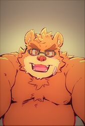  2020 anthro bear belly blush brown_body brown_fur cute_fangs eyewear fur glasses heylaw21 hi_res kemono lifewonders male mammal moobs nipples overweight overweight_anthro overweight_male simple_background solo tokyo_afterschool_summoners volos_(tas) 