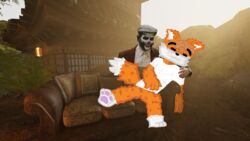  16:9 3d_(artwork) anthro canid canine clothed clothing digital_media_(artwork) duo fox furniture hi_res human humanoid male mammal photography_(artwork) pleskoslez sofa widescreen 