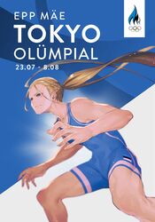  2020_summer_olympics blonde_hair blue_eyes braid epp_maee estonian_flag estonian_text female highres long_hair monq olympics ponytail real_life skin_tight solo sportswear toned wrestling wrestling_outfit 