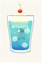  air_bubble ayu_(mog) baby_penguin bird border bubble cherry emperor_penguin food food_focus fruit ice ice_cream no_humans original penguin signature simple_background underwater water white_border yellow_background 