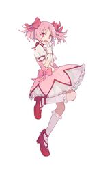  :d ankle_ribbon bad_id bad_twitter_id bubble_skirt choker commentary_request dot_nose female finger_to_mouth fingers_together floating_hair frilled_skirt frilled_sleeves frilled_socks frills full_body gloves hair_ribbon happy highres jumping kaname_madoka kaname_madoka_(magical_girl) leg_ribbon leg_up looking_at_viewer mahou_shoujo_madoka_magica mahou_shoujo_madoka_magica_(anime) open_mouth own_hands_together pink_eyes pink_hair pink_ribbon puffy_short_sleeves puffy_sleeves red_choker red_footwear ribbon ribbon_choker short_sleeves short_twintails simple_background skirt smile socks solo toukashi_(2tou9) twintails white_background white_gloves white_skirt white_socks 