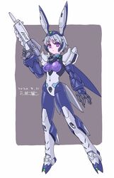  alus_core_gundam beam_rifle breasts dated energy_gun female floating grey_hair gun gundam gundam_build_divers gundam_build_divers_re:rise highres holding holding_gun holding_weapon humanization mecha_musume mechanical_ears michi_kuso open_hand see-through short_hair skin_tight small_breasts solo v-shaped_eyebrows weapon 