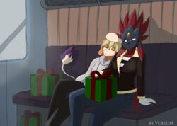  anthro breasts christmas clothed clothing duo female generation_2_pokemon generation_4_pokemon hi_res holidays inside_train leo_(velociripper) male nintendo pokemon pokemon_(species) sleeping smeargle thebes_(velociripper) train vehicle verelin weavile 