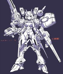  armored_core artist_name breasts commentary covered_nipples dated dendrobium_schema dual_wielding female grey_background grey_eyes gun highres holding holding_gun holding_weapon large_breasts looking_at_viewer mecha_musume mecha_request medium_hair michi_kuso personification signature solo weapon white_hair 