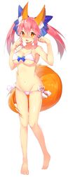  animal_ears bad_id bad_pixiv_id blue_bow blush bow breasts cleavage collarbone fate/extra fate/extra_ccc fate_(series) female fox_ears fox_tail full_body hairbow highres large_breasts long_hair looking_at_viewer mogullaz navel official_alternate_costume open_mouth pink_hair smile solo tail tamamo_(fate) tamamo_no_mae_(fate/extra) tamamo_no_mae_(sexy_bikini)_(fate) twintails yellow_eyes 