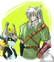  2014 avoid_posting blue_eyes cosplay digital_media_(artwork) duo eye_contact female grey_hair hair hi_res humanoid link looking_at_another madhattermonster male midna nintendo orange_hair red_eyes smile the_legend_of_zelda twili twilight_princess 