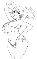  artist_request bikini breasts capcom curvy earrings female huge_breasts iroaya_madoi jewelry kei_(bekei) monochrome plump rockman rockman_exe smile swimsuit twintails wide_hips 