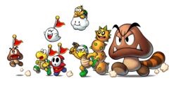  :d absurdres boo_(mario) fangs flag frown goomba green_footwear hammer hammer_brothers helmet highres jumping koopa_troopa lakitu mario_&amp;_luigi:_superstar_saga mario_&amp;_luigi_rpg mario_(series) no_humans official_art open_mouth pokey pokey_(mario) raccoon_tail red_flag running shoes shy_guy smile tail transparent_background 