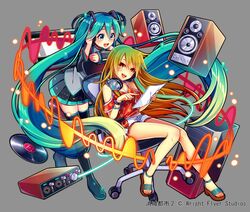  cleavage hatsune_miku headphones heels nou thighhighs vocaloid 