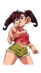  bakusou_kyoudai_let&#039;s_&amp;_go!! bakusou_kyoudai_let&#039;s_&amp;_go!!_max breasts female hair_ornament hair_ribbon long_hair looking_at_viewer oogami_marina short_shorts shorts smile solo twintails 