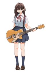  :| arm_at_side black_eyes black_skirt black_socks brown_footwear brown_hair closed_mouth collared_shirt electric_guitar expressionless female full_body guitar hair_behind_ear hand_up high-waist_skirt highres holding holding_instrument instrument loafers long_hair looking_at_viewer matsuda_hikari miniskirt mouth_hold neck_ribbon original pleated_skirt plectrum plectrum_in_mouth red_ribbon ribbon school_uniform shirt shirt_tucked_in shoes short_sleeves simple_background skirt socks solo standing strap tented_shirt white_background white_shirt wing_collar 