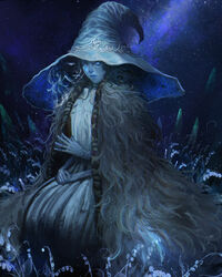  absurdres blue_skin caio_santos cape cloak colored_skin cracked_skin dress elden_ring extra_arms extra_faces female flower fur_cape fur_cloak hat highres large_hat ranni_the_witch robe sitting solo witch witch_hat 