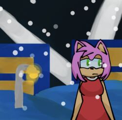  amy_rose anthro clothed clothing dress eulipotyphlan female fur furry_ears green_eyes hedgehog low_res mammal pink_body pink_fur pyonc red_clothing red_dress sega solo sonic_the_hedgehog_(series) 