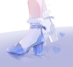  aiba_uiha blue_footwear blue_theme feet feet_only female foot_focus heart high_heels highres nekome_toworu nijisanji sample_watermark shadow solo virtual_youtuber watermark 