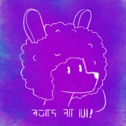  1:1 abstract_background afro ambiguous_gender anthro colored_line_art ears_up exclamation_point hapromeen headshot_portrait icon kangaroo macropod mammal marsupial minimalist portrait purple_background simple_background solo text unknown_language white_line_art 