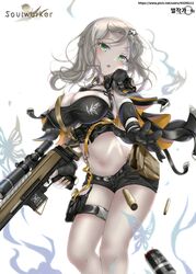  :o asymmetrical_gloves belt black_gloves black_shirt black_shorts breasts byeoljagga cape cleavage commentary_request crop_top female fingerless_gloves gloves green_eyes grey_hair gun highres holding holding_gun holding_weapon korean_commentary large_breasts lee_nabi long_hair looking_at_viewer midriff nail_polish navel open_mouth outstretched_arm pouch rifle scope shell_casing shirt short_shorts shorts sleeveless sleeveless_shirt sniper_rifle solo soulworker stomach thigh_strap thighs trigger_discipline uneven_gloves weapon yellow_nails 