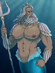  abs animal_humanoid armor beard big_pecs body_hair bracers brown_eyes chest_hair crown disney epaulet facial_hair fist frankly-art gold_(metal) hair headgear hi_res humanoid javier_bardem jewelry king_triton_(disney) lips male marine marine_humanoid melee_weapon merfolk mermaid_tail merman_tail moobs navel nipples nude pecs polearm scales solo sparkles split_form tail the_little_mermaid the_little_mermaid_(1989) the_little_mermaid_(2023) trident under_sea waist waist_fins weapon white_beard white_facial_hair white_hair 