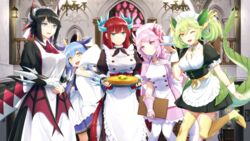  5girls :d ;d animal_ears apron ascot back_bow bad_id bad_pixiv_id bed_sheet black_dress black_hair black_horns black_tail blue_eyes blue_hair blue_horns blue_kimono blush bow braid breasts brown_choker brown_neckerchief bun_cover buttons cake chandelier choker clipboard collarbone collared_dress commentary_request cowboy_shot cup detached_collar dragon_girl dragon_horns dragon_tail dragon_wings dress duel_monster food frilled_apron frills gauntlets glasses goribote green_hair green_horns green_sash green_tail green_wings hair_between_eyes hair_bun hair_ornament hair_over_shoulder hair_rings hairclip hand_on_own_chest hat high_heels holding holding_clipboard holding_plate holding_sheet holding_tray horns house_dragonmaid indoors japanese_clothes kimono kitchen_dragonmaid knees_together_feet_apart lantern large_breasts laundry_dragonmaid long_dress long_hair long_sleeves looking_at_viewer maid maid_apron maid_headdress mansion mixed_maids multicolored_hair multiple_girls neckerchief nurse_cap nurse_dragonmaid oerba_yun_fang one_eye_closed open_mouth own_hands_together pantyhose parlor_dragonmaid pink_dress pink_eyes pink_hair pink_horns pink_wings plate puffy_long_sleeves puffy_short_sleeves puffy_sleeves railing red_ascot red_hair red_tail sash short_dress short_kimono short_sleeves sidelocks single_braid single_hair_bun smile stained_glass stairs standing standing_on_one_leg sweatdrop tail teacup thighhighs tray two-tone_hair wa_maid waist_apron white_apron white_pantyhose wide_sleeves wings wrist_cuffs yellow_eyes yellow_horns yellow_legwear yu-gi-oh! zettai_ryouiki 