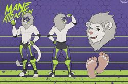  anthro bulge bunnyfeet feet felid full_foot_pawpads lion male mammal mask model_sheet muscular pantherine pawpads plantigrade plantigrade_pawpads warrior wrestler 