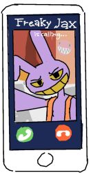  animate_inanimate anthro bubble_(tadc) duo electronics glitch_productions jax_(tadc) lagomorph male mammal phone phone_call purple_body roblox spwnkage the_amazing_digital_circus 