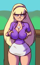  1girls aged_up bangs between_breasts big_breasts blonde_hair cleavage disney disney_channel duarte_nsfw earrings eyeshadow female female_only golf_ball golf_outfit gravity_falls half-closed_eyes long_hair looking_at_viewer pacifica_northwest pressing_breasts_together purple_eyes purple_eyeshadow seductive seductive_smile skirt smile thick_thighs thigh_gap thighs thin_waist tight_clothing 