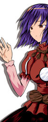  commentary_request female hands highres mirror purple_hair red_eyes short_hair sketch solo tetsuji touhou yasaka_kanako 