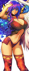  armband blue_eyes breasts choker cleavage contrapposto cosplay dizzy_(guilty_gear) dizzy_(guilty_gear)_(cosplay) female glowing glowing_eyes guilty_gear large_breasts midriff oda_non original purple_hair red_thighhighs skull solo standing thighhighs 