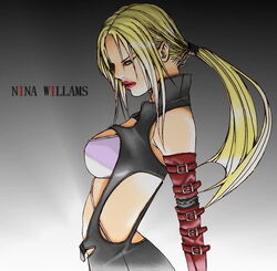  angry blonde_hair blue_eyes character_name death_by_degrees elbow_gloves female gloves hybrid_cat long_hair nina_williams ponytail solo tekken 