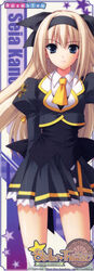  absurdres aquarius_(symbol) artist_name black_hairband black_skirt blonde_hair blue_eyes cancer_(symbol) capricorn_(symbol) company_name copyright_name cowboy_shot female frilled_skirt frills gemini_(symbol) hairband highres kanou_seia kneehighs libra_(symbol) long_hair long_sleeves looking_at_viewer necktie pleated_skirt puffy_long_sleeves puffy_sleeves sagittarius_(symbol) scan school_uniform scorpio_(symbol) skirt socks solo star_(symbol) star_print stellar_theater stick_poster suzuhira_hiro web_address white_socks yellow_necktie zodiac zodiac_wheel 