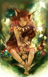  animal_ears avalon_code cat_ears commentary_request fangs female flower lauca nature solo xxnicol 