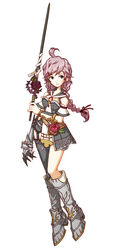  armor claves female flower official_art pink_eyes pink_hair ponytail red_flower red_rose rose solo sword trusty_bell weapon yoshioka_kumiko 