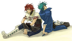  2boys aqua_hair asou_naruto brothers fernando_albark folka_albark male_focus multiple_boys red_hair siblings super_robot_wars super_robot_wars_compact_3 super_robot_wars_original_generation super_robot_wars_original_generation_gaiden 