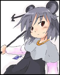  animal_ears commentary_request dowsing_rod female grey_hair jewelry lowres mouse_ears nazrin oekaki pendant short_hair solo tetsuji touhou 