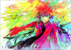  1boy bad_id bad_pixiv_id hayase_kouichi im_(inuboe) kurogane_no_linebarrel male_focus multicolored_eyes multicolored_hair necktie shirt solo 