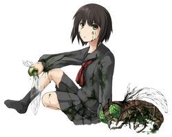  bad_id bad_pixiv_id black_hair bug female green_eyes original rike_(pixiv) school_uniform short_hair solo 