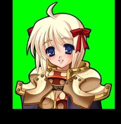  ahoge armor blonde_hair crusader_(ragnarok_online) female hakoiri_nyanko ragnarok_online ribbon short_hair smile solo 