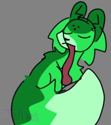  closed_eyes feral fictional_species fur green_body green_fur grey_background jellythekatt long_fur long_tongue male mammal rain_world relaxed_expression saint_(rain_world) signature simple_background sitting slugcat solo thick_fur tongue tongue_out videocult 