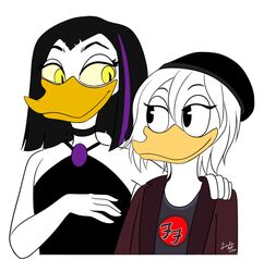  90s_clothing age_difference alternative_fashion anatid anseriform anthro arm_around_shoulder aunt_(lore) aunt_and_niece_(lore) avian beak bird black_hair bonding daisy_duck disney duck ducktales ducktales_(2017) duo female grunge_(fashion) grunge_(genre) hair lunula_(artist) magic_user magica_de_spell musician niece_(lore) older_female singer smile smiling_at_each_other white_hair younger_female 