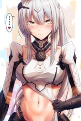  absurdres belt blush breasts closed_mouth female girls&#039;_frontline gloves grey_hair grig_(girls&#039;_frontline) hair_between_eyes hair_ornament highres looking_at_viewer medium_breasts navel nyto_(girls&#039;_frontline) paradeus solo stomach xlscaler yellow_eyes 