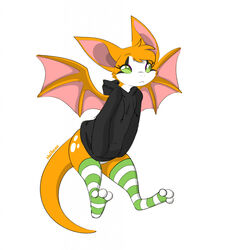  anthro bat clothing dust:_an_elysian_tail female fidget_(elysian_tail) flying halbean hand_in_pocket hi_res hoodie legwear looking_at_viewer mammal nimbat pockets solo thigh_highs topwear wings 