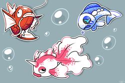  aquazeem bubble commentary creature english_commentary fish fish_focus full_body gen_1_pokemon gen_7_pokemon goldeen grey_background horn magikarp no_humans pokemon pokemon_(creature) simple_background wishiwashi wishiwashi_(solo) 