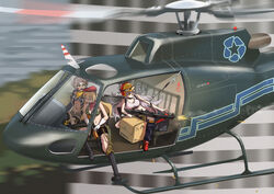  3girls absurdres aircraft ak-47 ak-47_(girls&#039;_frontline) assault_rifle blonde_hair chinese_commentary commentary_request eurocopter_ecureuil firing girls&#039;_frontline grey_hair gun helicopter highres kalashnikov_rifle klin_(girls&#039;_frontline) long_hair m60 m60_(girls&#039;_frontline) multiple_girls onis rifle short_hair true_lies very_long_hair weapon 