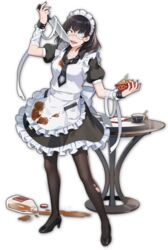  alternate_costume apron artist_request bandaged_arm bandages black_footwear black_hair black_necktie bottle cup earrings enmaided female food game_cg high_heels highres holding holding_food holding_knife ikishima_midari jewelry kakegurui knife looking_at_viewer mahjong_soul maid maid_apron maid_headdress necktie official_art one_eye_covered pantyhose plastic_bottle purple_lips purple_nails sanpaku saucer simple_background solo spill stained_clothes stud_earrings table tachi-e takoyaki teacup third-party_source torn_clothes torn_pantyhose transparent_background yellow_eyes 