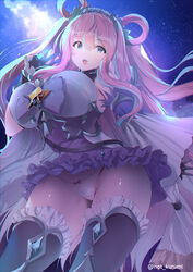  bad_id bad_pixiv_id blue_eyes blue_hair bow bow_panties breasts commentary_request detached_sleeves dress female frilled_thighhighs frills gem hair_ornament hair_rings hairband hatsune_(princess_connect!) highres large_breasts long_hair milky_way multicolored_hair night night_sky noto_kurumi open_mouth panties pink_hair princess_connect! purple_dress sidelocks sky smile solo star_(sky) thighhighs thighs twitter_username two-tone_dress two-tone_hair underwear upper_body white_background white_dress wide_sleeves 