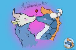  3:2 blue_body blush bust_portrait closed_eyes digital_drawing_(artwork) digital_media_(artwork) disembodied_head dragon duo ear_piercing ear_ring female feral fluffy fur furred_dragon furred_scalie gradient_background heart_symbol hi_res horn horn_jewelry jewelry kissing male medibang_paint_(artwork) multicolored_body multicolored_fur mythological_creature mythological_scalie mythology orange_crest piercing portrait reptile ring_piercing scalie seawing seawing_(wof) serdagonn serdagonn_(character) shaded signature simple_background simple_shading sky_(sky_lizard) text two_tone_body two_tone_fur wings_of_fire 